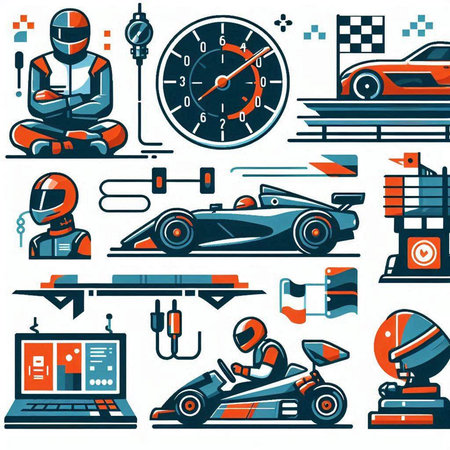 Set of racing car icons in flat design style. Vector illustration.のイラスト素材