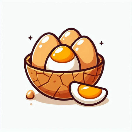 Illustration of boiled eggs in a bowl on white background - vectorのイラスト素材