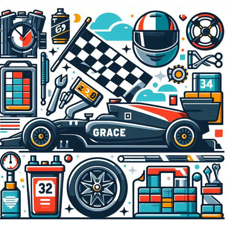 Set of racing car elements. Vector illustration in flat design style.のイラスト素材