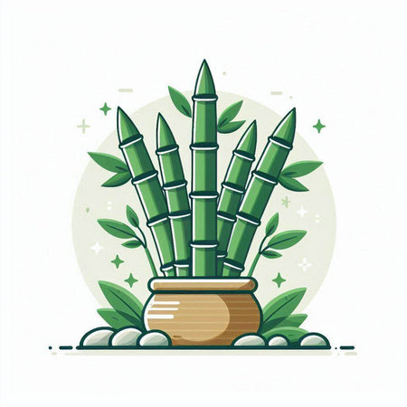Bamboo plant in a pot. Vector illustration in flat style.のイラスト素材