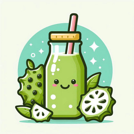Cute kawaii smoothie in bottle with straw. Vector illustration.のイラスト素材