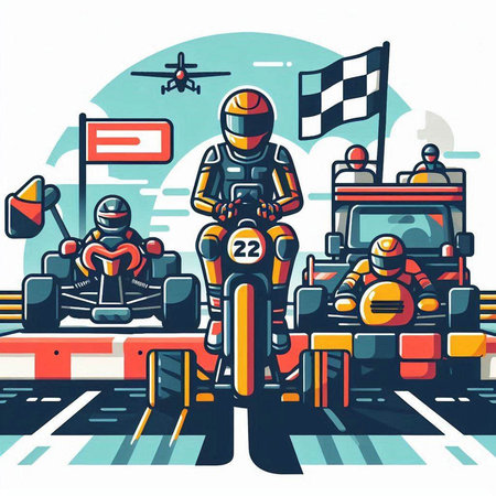 Racing car on the race track, vector illustration in cartoon styleのイラスト素材