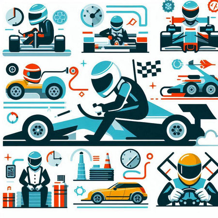 Set of karting racing elements. Flat style vector illustration.のイラスト素材