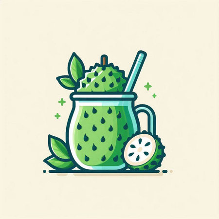 Cocktail with guava and mint. Vector illustration in flat styleのイラスト素材