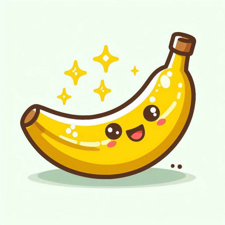 Cute cartoon banana character with stars. Vector illustration, flat designのイラスト素材