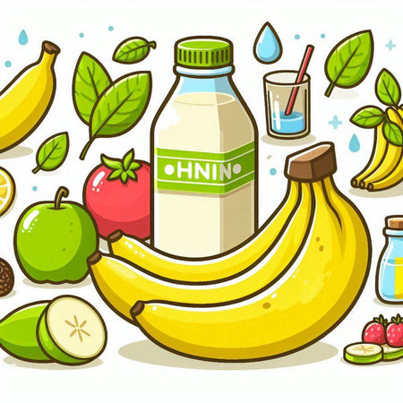 Illustration of a Healthy Lifestyle Concept with Fresh Milk and Fruitのイラスト素材