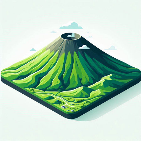 Mountains in the clouds. Isometric view. Vector illustration.のイラスト素材