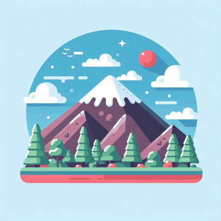 Mountain landscape. Flat design modern vector illustration concept for web and mobile appのイラスト素材