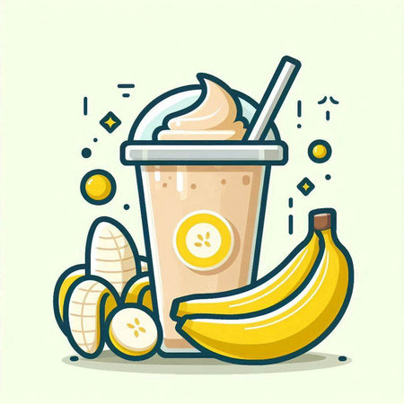 Banana smoothie with whipped cream in a paper cup. Vector illustration.のイラスト素材