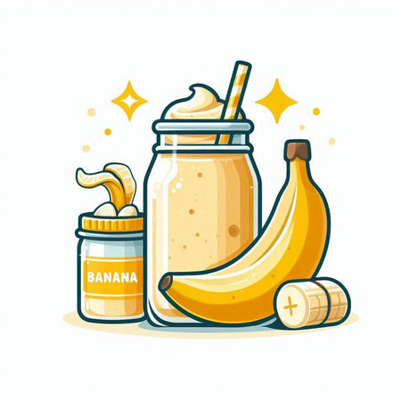 Banana smoothie in a jar with a straw. Vector illustrationのイラスト素材
