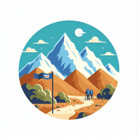 Mountain landscape. Mountain peaks and valley. Flat vector illustration.のイラスト素材
