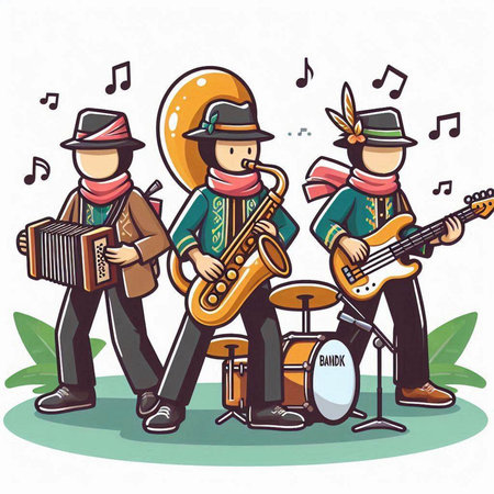 Musicians playing musical instruments, cartoon vector illustration on white background.のイラスト素材