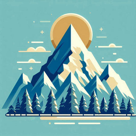 Mountains and coniferous forest. Vector illustration in flat styleのイラスト素材