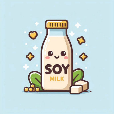 Cute cartoon bottle of milk. Vector illustration in flat style.のイラスト素材