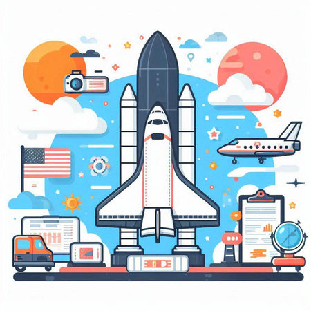 Space rocket. Flat style vector illustration on white background for web designのイラスト素材