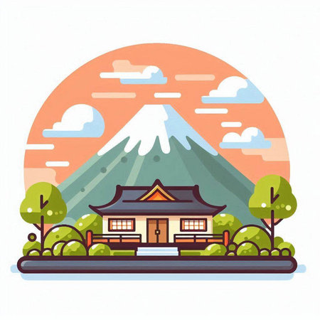 Mt. Fuji. Japan. Vector illustration in flat style.のイラスト素材