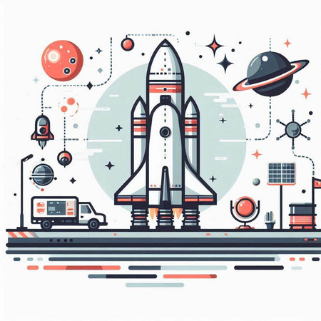 Space exploration. Space exploration. Vector illustration. Flat design style.のイラスト素材