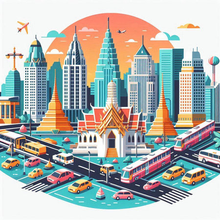 Bangkok city, Bangkok, Thailand. Vector illustration in a flat styleのイラスト素材