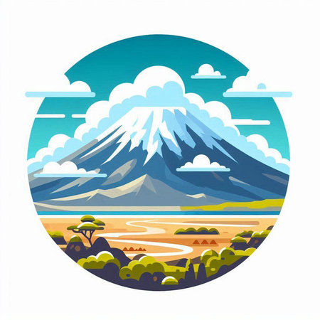 Mt. Fuji in the circle of the mountains. Vector illustration.のイラスト素材