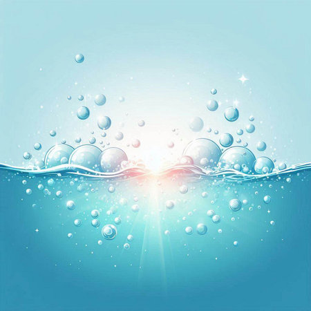 Abstract water background with air bubbles and sun rays. Vector illustration.のイラスト素材