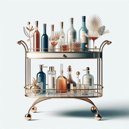 Vintage bar shelf with bottles of wine. 3d illustration.のイラスト素材