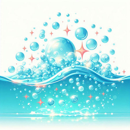 Abstract water background with bubbles and stars. Vector illustration. Eps 10のイラスト素材