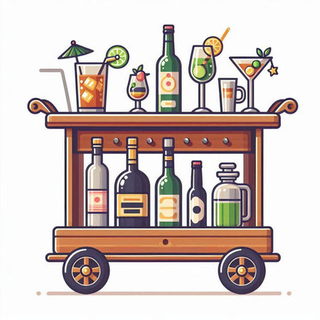 Cocktail bar counter. Colorful vector illustration in cartoon styleのイラスト素材