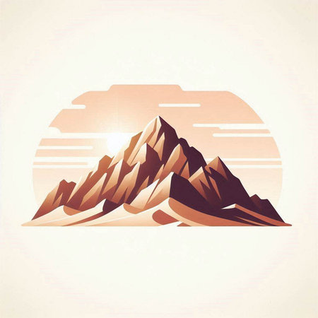 Mountains with sun in the background. Retro style. Vector illustration.のイラスト素材