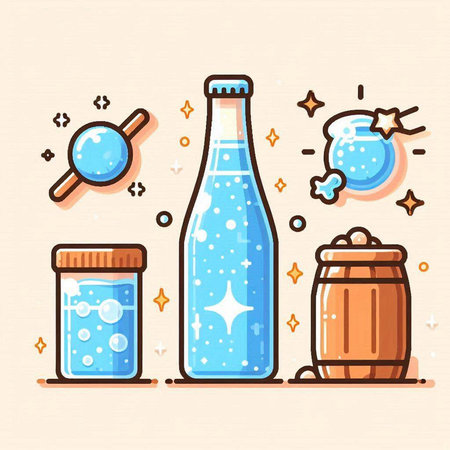 Bottle of water, glass jar and barrel. Vector illustration.のイラスト素材