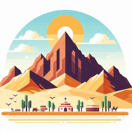 Mountains in the desert. Vector illustration in a flat style.のイラスト素材
