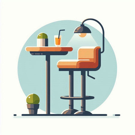 Interior of cafe with table and chair. Vector illustration in flat styleのイラスト素材