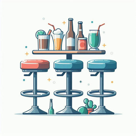 Bar counter with drinks. Vector illustration in flat style. Isolated on white background.のイラスト素材