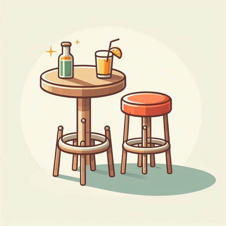 Illustration of a table and chairs with a drink. Vector illustrationのイラスト素材