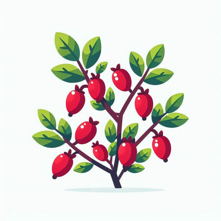 Rosa canina branch with berries and leaves. Vector illustration.のイラスト素材