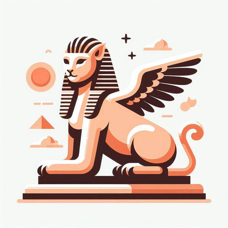 Egyptian ancient lion with wings. Vector illustration in retro style.のイラスト素材