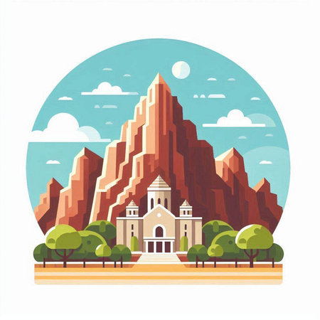 Church in the mountains. Vector illustration in a flat style for your designのイラスト素材
