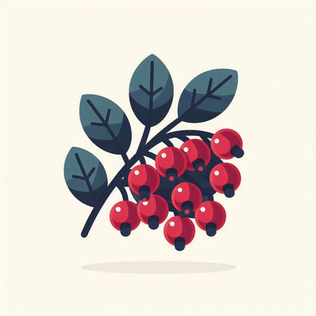 Red rowan berries on a branch. Vector illustration in flat style.のイラスト素材