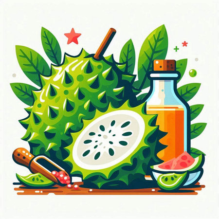Soursop and its ingredients. Vector illustration in flat style.のイラスト素材