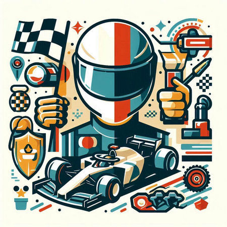 Vector illustration of a racing car with a helmet on the head.のイラスト素材