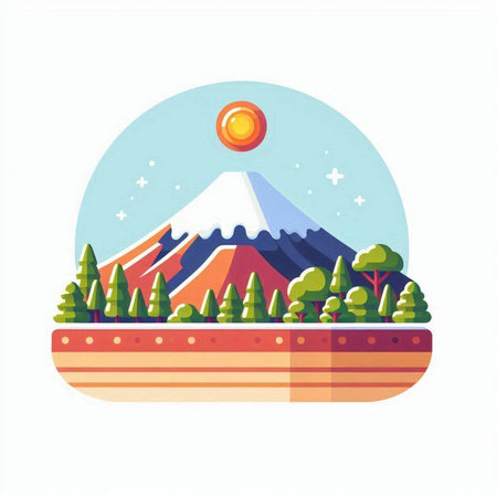 Mt. Fuji and forest. Flat design. Vector illustration.のイラスト素材
