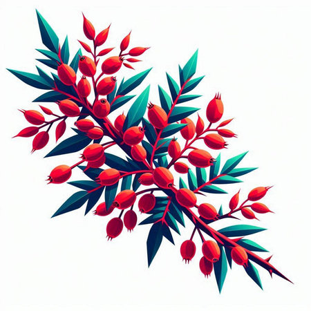 Branch with red berries on a white background. Vector illustration.のイラスト素材