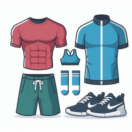 Set of sport clothes and accessories. Vector illustration in cartoon style.のイラスト素材