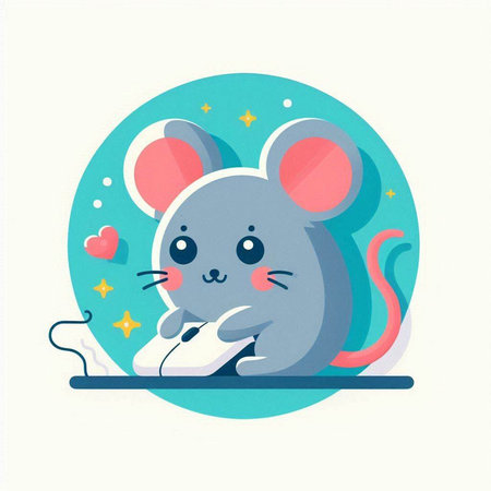 Cute cartoon mouse with heart. Vector illustration in flat style.のイラスト素材