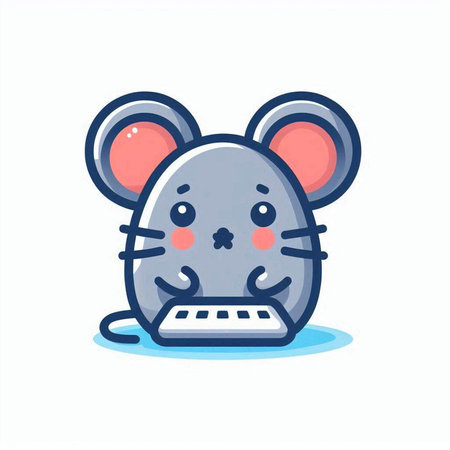Cute mouse with keyboard. Vector illustration in a flat style.のイラスト素材
