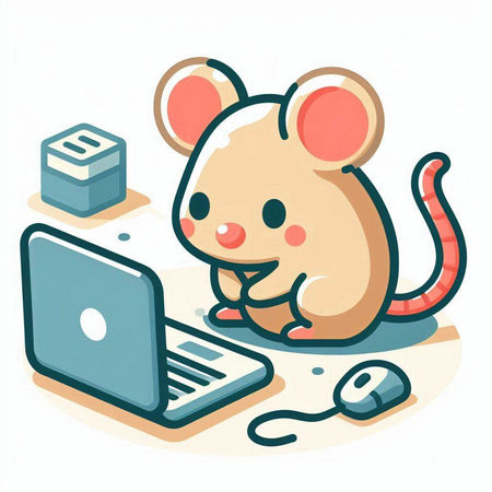 Mouse and laptop. Vector illustration of a cute mouse and laptop.のイラスト素材