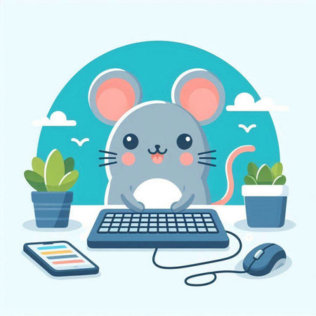 mouse working on the computer in the office, vector illustration, eps10のイラスト素材