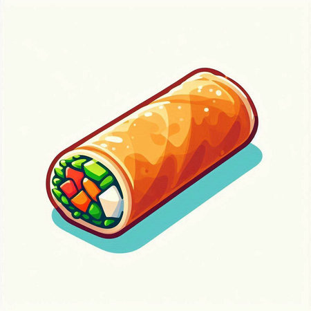 Illustration of a roll with salmon and vegetables on a white backgroundのイラスト素材