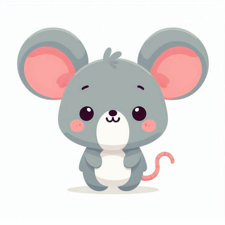 Cute cartoon mouse on white background. Vector illustration in flat style.のイラスト素材