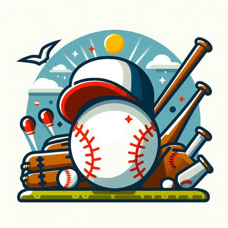 Baseball and baseball equipment. Vector illustration in a flat style.のイラスト素材