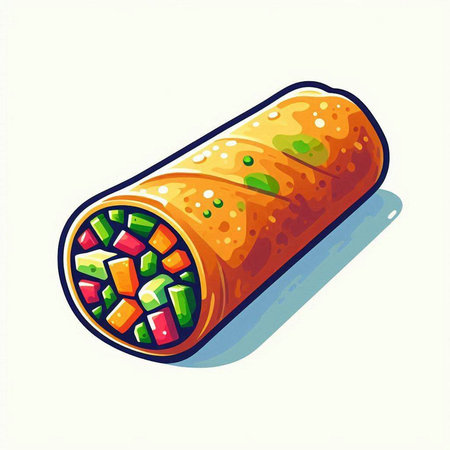 Illustration of a roll with meat and vegetables on a white backgroundのイラスト素材